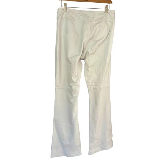 Cache White Lined Leather Pant Zipper Pockets Quilted 3" Wide Self Belt $298 - Picture 7 of 8